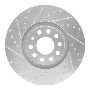 Audi A4 Quattro Brake Rotor (1) - Front Left - R1 Concepts - Drilled & Slotted - Silver - `98-`09